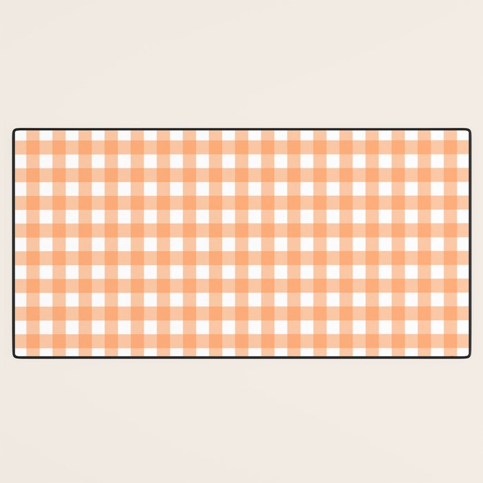 Gingham Check Pattern in Light Pastel Orange and White Desk Mat Gallery Image 3