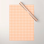 Gingham Check Pattern in Light Pastel Orange and White Wrapping Paper Gallery Image 1