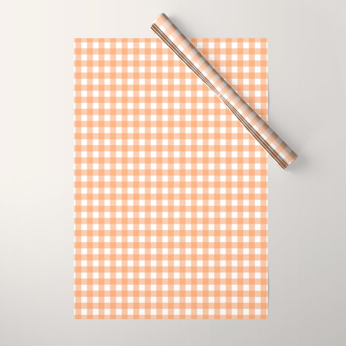 Gingham Check Pattern in Light Pastel Orange and White Wrapping Paper Gallery Image 1
