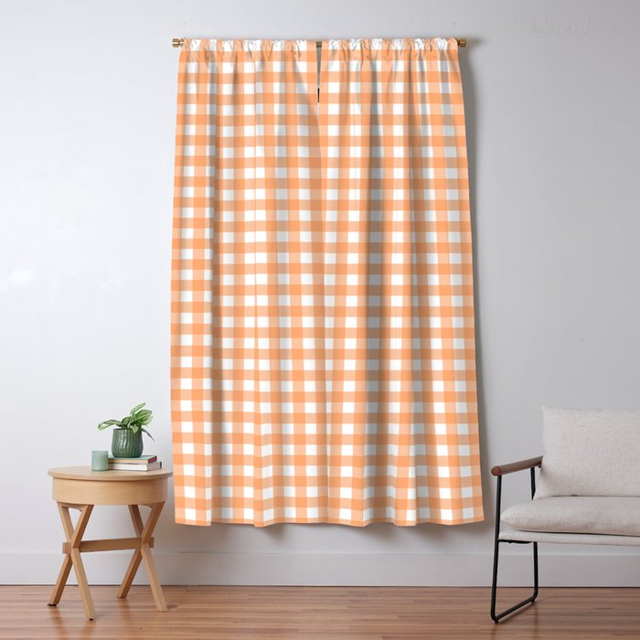 Gingham Check Pattern in Light Pastel Orange and White Window Curtain Gallery Image 1