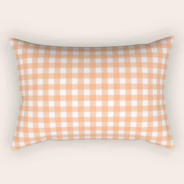 Gingham Check Pattern in Light Pastel Orange and White Rectangular Pillow Gallery Image 2