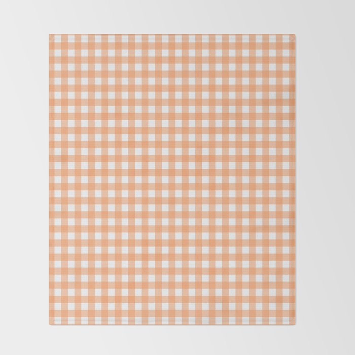 Gingham Check Pattern in Light Pastel Orange and White Throw Blanket Gallery Image 2