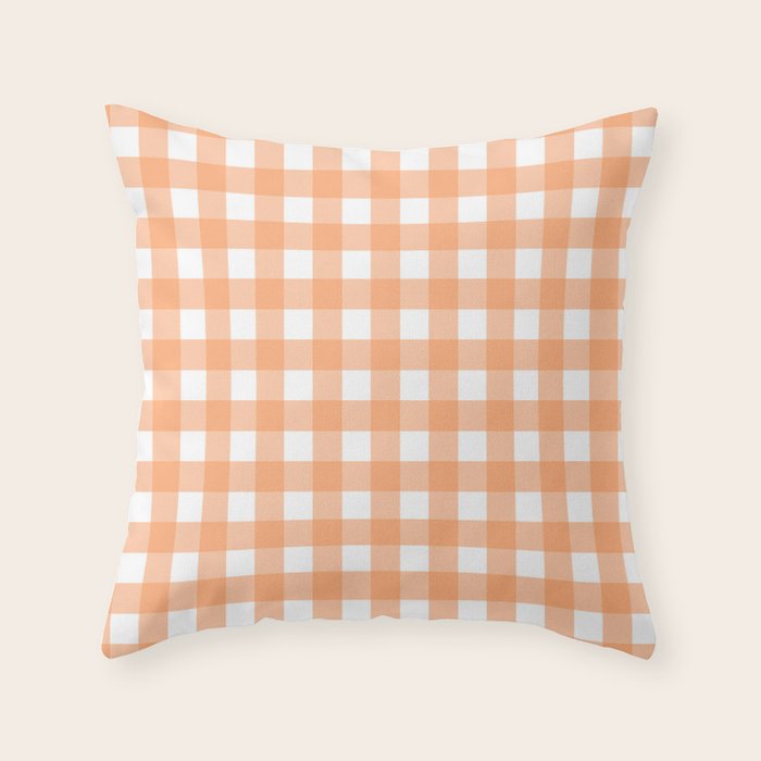 Gingham Check Pattern in Light Pastel Orange and White Throw Pillow Gallery Image 6