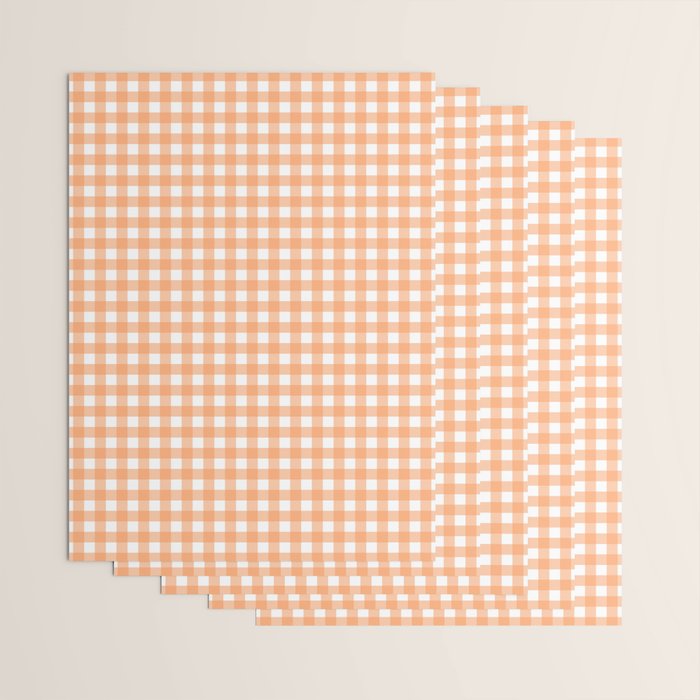Gingham Check Pattern in Light Pastel Orange and White Wrapping Paper Gallery Image 3