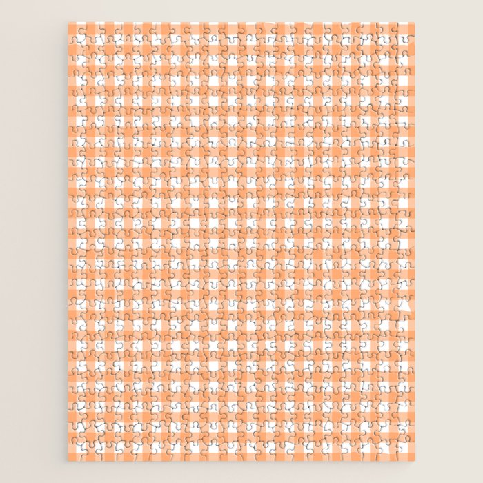 Gingham Check Pattern in Light Pastel Orange and White Jigsaw Puzzle Gallery Image 1