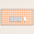 Gingham Check Pattern in Light Pastel Orange and White Desk Mat Gallery Image 1