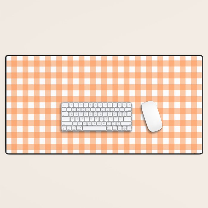 Gingham Check Pattern in Light Pastel Orange and White Desk Mat Gallery Image 1