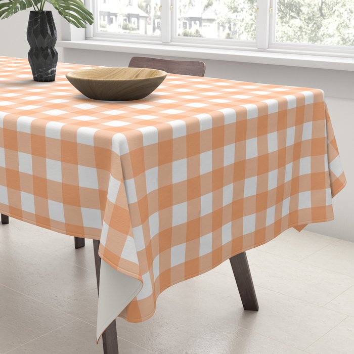 Gingham Check Pattern in Light Pastel Orange and White Tablecloth Gallery Image 3