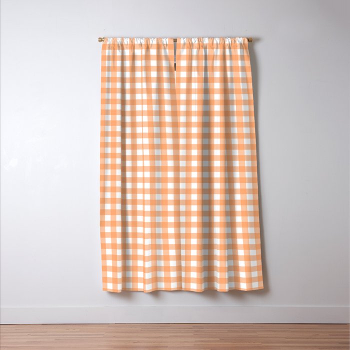 Gingham Check Pattern in Light Pastel Orange and White Window Curtain Gallery Image 3