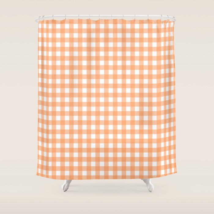 Gingham Check Pattern in Light Pastel Orange and White Shower Curtain Gallery Image 1