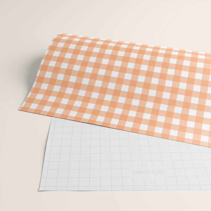 Gingham Check Pattern in Light Pastel Orange and White Wrapping Paper Gallery Image 2