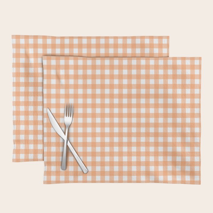 Gingham Check Pattern in Light Pastel Orange and White Placemat Gallery Image 1