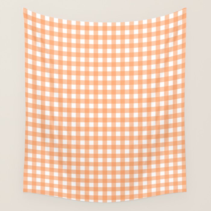 Gingham Check Pattern in Light Pastel Orange and White Wall Tapestry Gallery Image 4