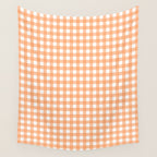 Gingham Check Pattern in Light Pastel Orange and White Wall Tapestry Gallery Image 4