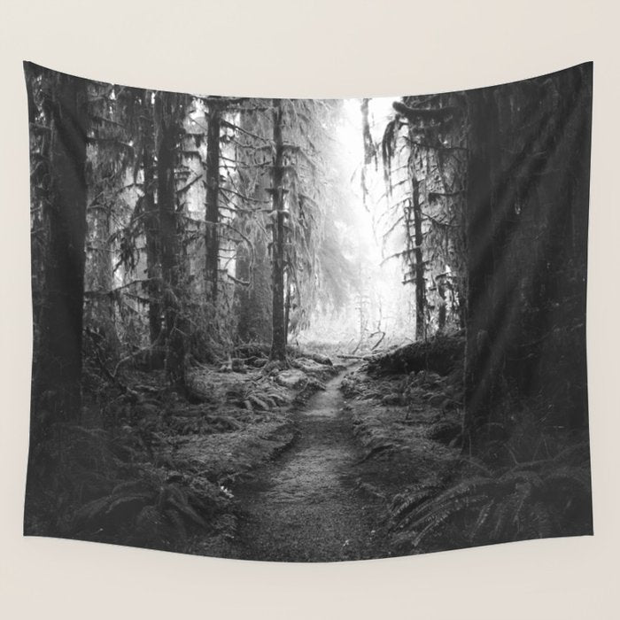 Magical Washington Rainforest Black and White Wall Tapestry Gallery Image 4