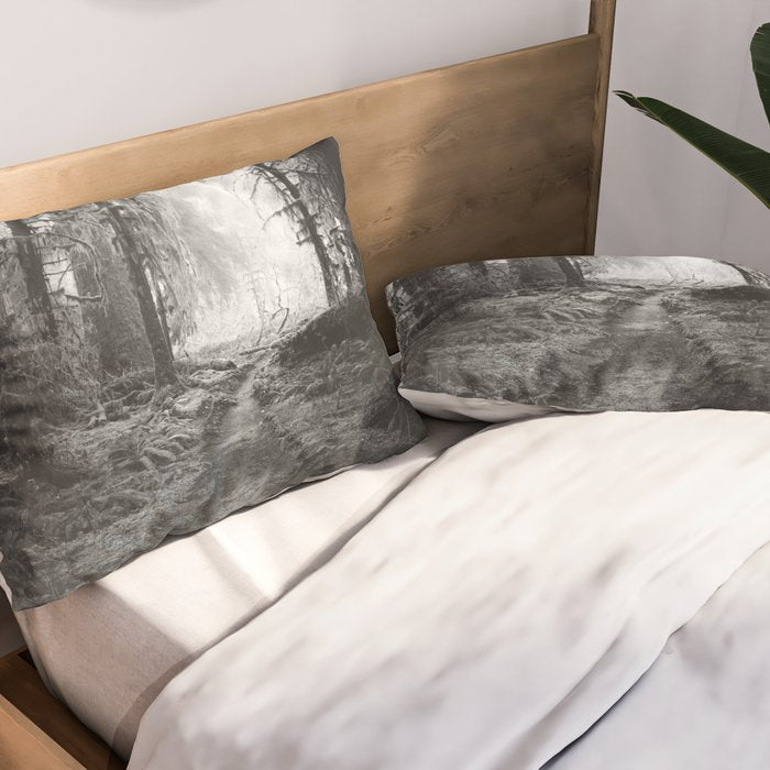 Magical Washington Rainforest Black and White Pillow Sham Gallery Image 2