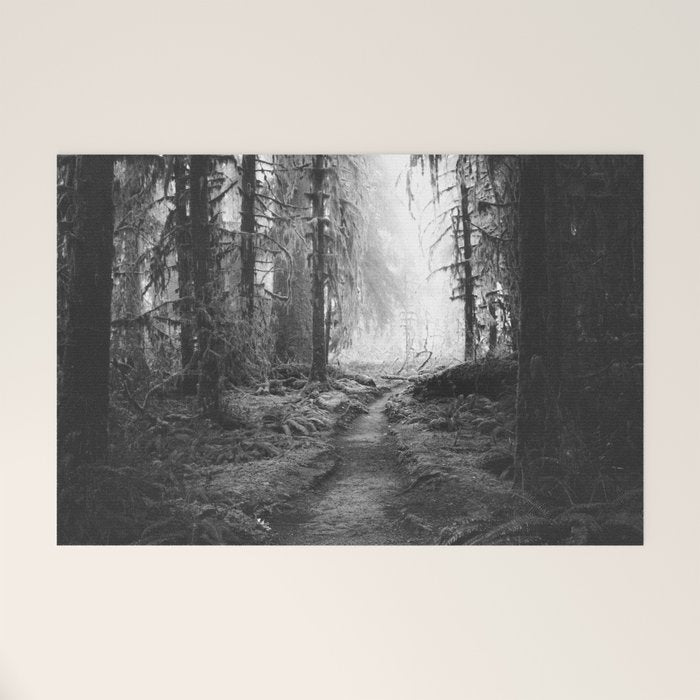 Magical Washington Rainforest Black and White Welcome Mat Gallery Image 1