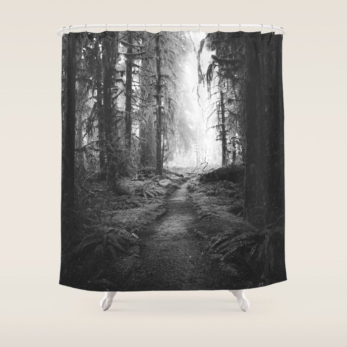 Magical Washington Rainforest Black and White Shower Curtain Gallery Image 1