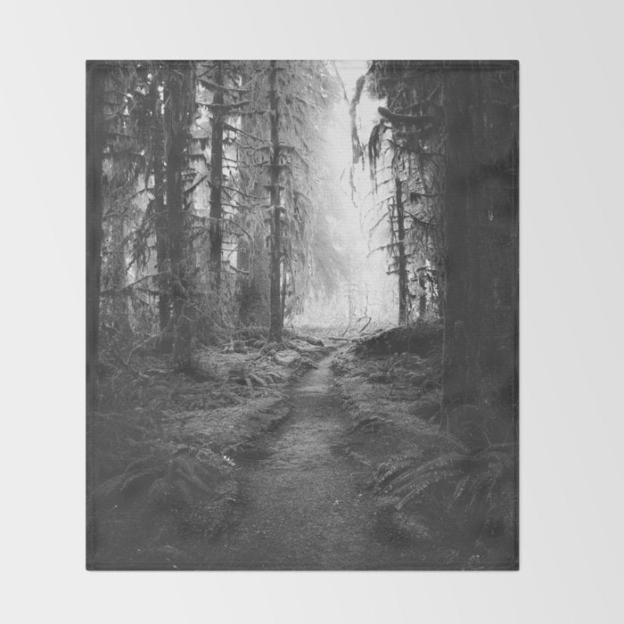 Magical Washington Rainforest Black and White Throw Blanket Gallery Image 2