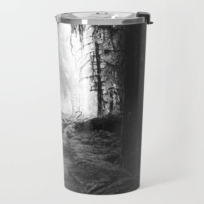 Magical Washington Rainforest Black and White Travel Mug Gallery Image 2