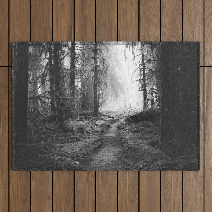 Magical Washington Rainforest Black and White Outdoor Rug Gallery Image 1