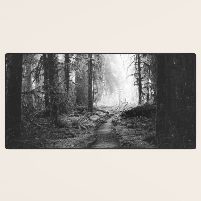 Magical Washington Rainforest Black and White Desk Mat Gallery Image 3