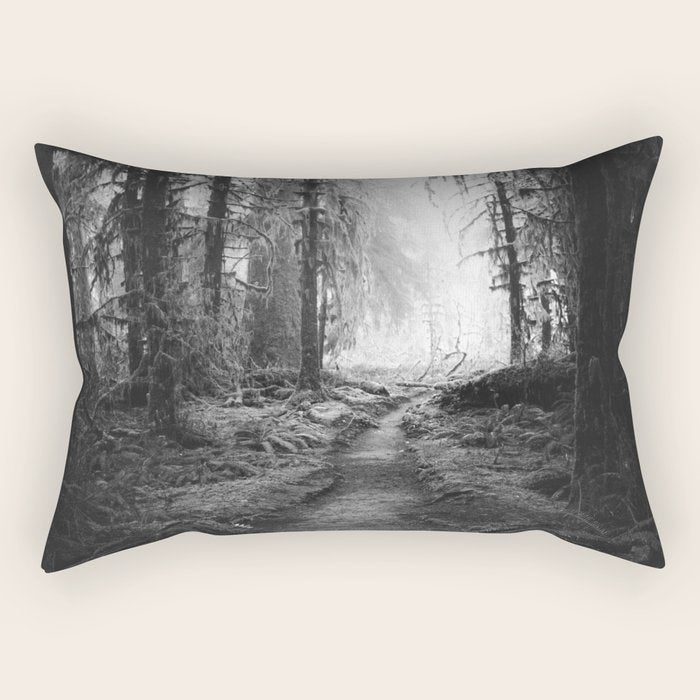 Magical Washington Rainforest Black and White Rectangular Pillow Gallery Image 2