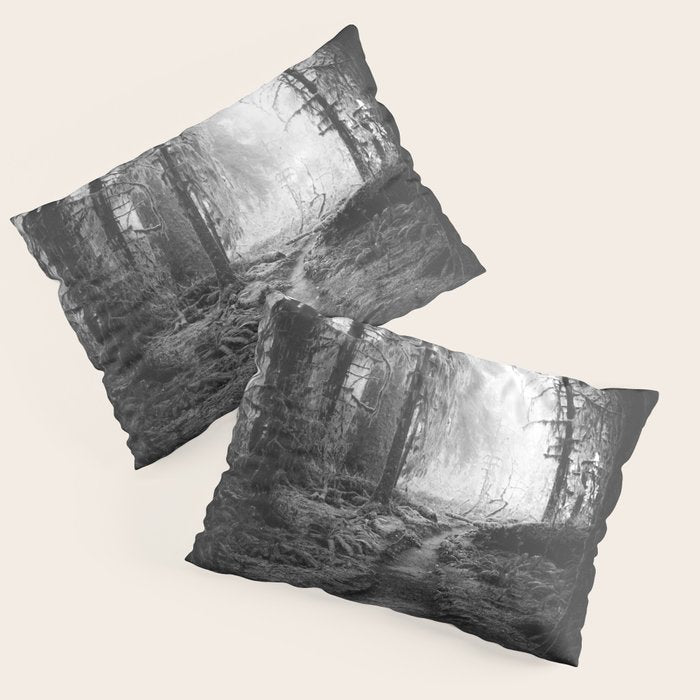 Magical Washington Rainforest Black and White Pillow Sham Gallery Image 3