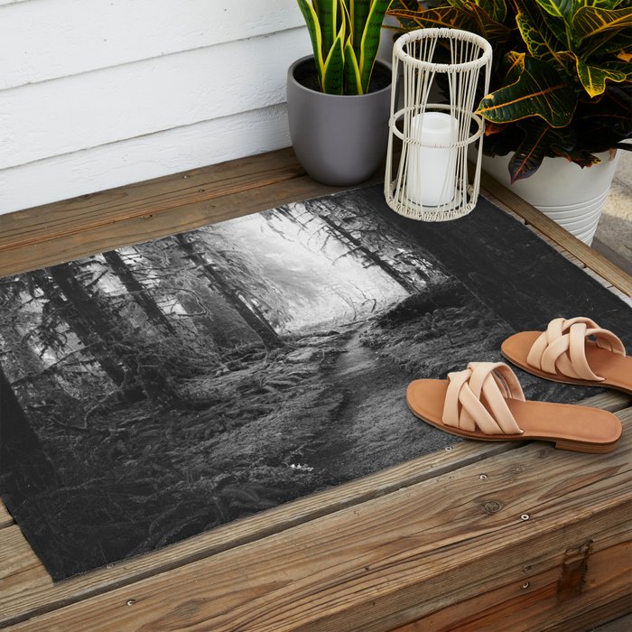 Magical Washington Rainforest Black and White Outdoor Rug Gallery Image 2