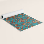 Modern colorful beaded boho aztec kilim pattern on teal Yoga Mat Gallery Image 2
