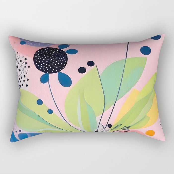 Dream Botanicals, Plants Nature Vintage Illustrations, Eclectic Garden Bohemian Painting, Floral Spring Summer Blossom Blush Rectangular Pillow Gallery Image 2