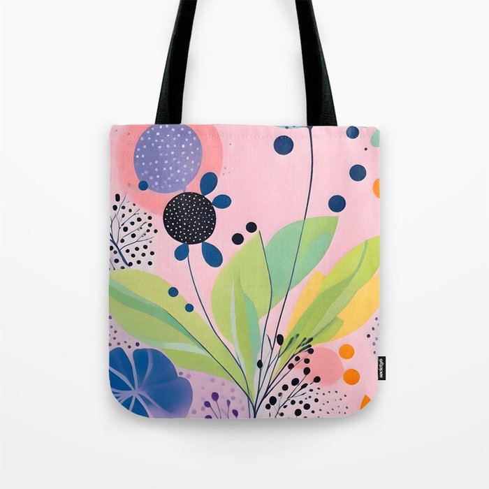 Dream Botanicals, Plants Nature Vintage Illustrations, Eclectic Garden Bohemian Painting, Floral Spring Summer Blossom Blush Tote Bag Gallery Image 1