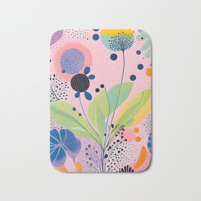 Dream Botanicals, Plants Nature Vintage Illustrations, Eclectic Garden Bohemian Painting, Floral Spring Summer Blossom Blush Bath Mat Gallery Image 1