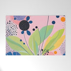 Dream Botanicals, Plants Nature Vintage Illustrations, Eclectic Garden Bohemian Painting, Floral Spring Summer Blossom Blush Welcome Mat Gallery Image 1
