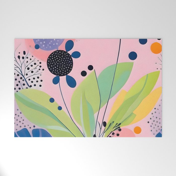Dream Botanicals, Plants Nature Vintage Illustrations, Eclectic Garden Bohemian Painting, Floral Spring Summer Blossom Blush Welcome Mat Gallery Image 1