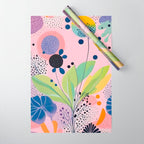 Dream Botanicals, Plants Nature Vintage Illustrations, Eclectic Garden Bohemian Painting, Floral Spring Summer Blossom Blush Wrapping Paper Gallery Image 1