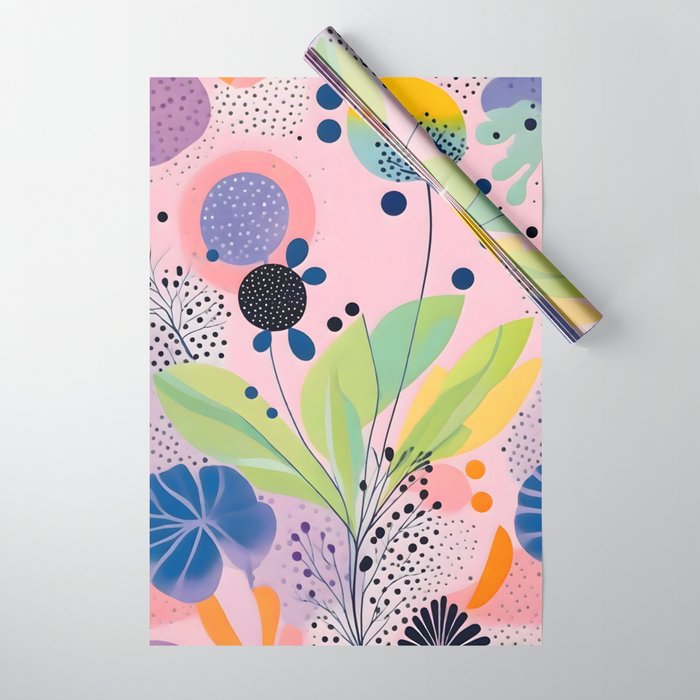 Dream Botanicals, Plants Nature Vintage Illustrations, Eclectic Garden Bohemian Painting, Floral Spring Summer Blossom Blush Wrapping Paper Gallery Image 1