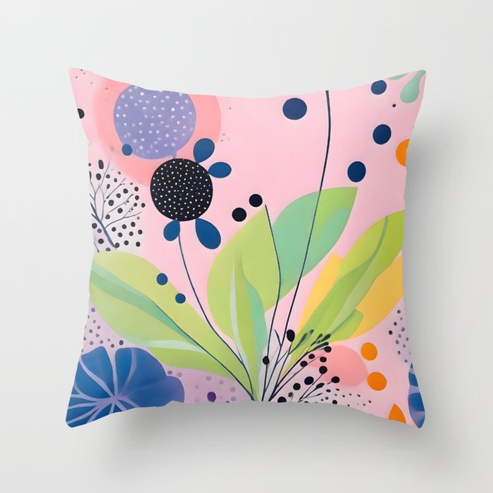 Dream Botanicals, Plants Nature Vintage Illustrations, Eclectic Garden Bohemian Painting, Floral Spring Summer Blossom Blush Throw Pillow Gallery Image 1