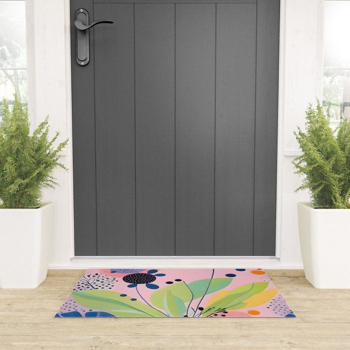 Dream Botanicals, Plants Nature Vintage Illustrations, Eclectic Garden Bohemian Painting, Floral Spring Summer Blossom Blush Welcome Mat Gallery Image 3