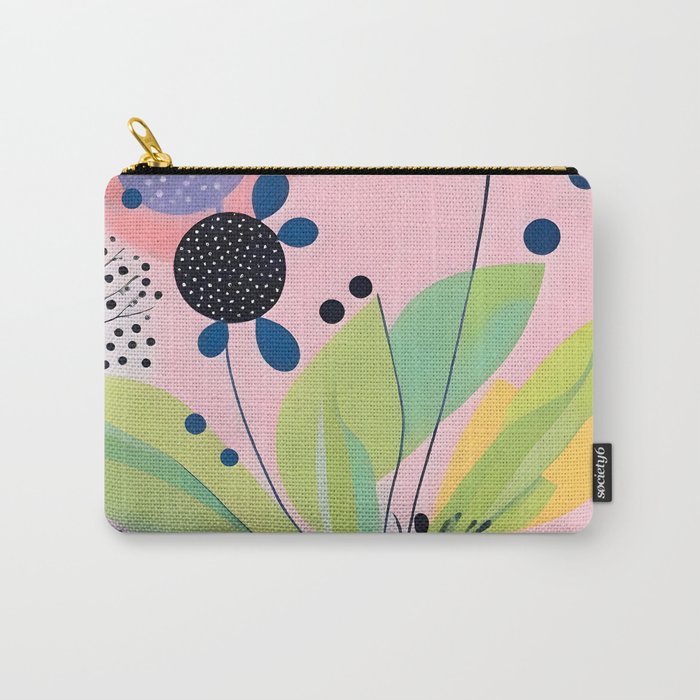 Dream Botanicals, Plants Nature Vintage Illustrations, Eclectic Garden Bohemian Painting, Floral Spring Summer Blossom Blush Carry All Pouch Gallery Image 1