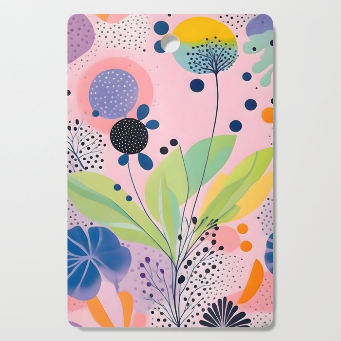 Dream Botanicals, Plants Nature Vintage Illustrations, Eclectic Garden Bohemian Painting, Floral Spring Summer Blossom Blush Cutting Board Gallery Image 1