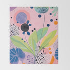 Dream Botanicals, Plants Nature Vintage Illustrations, Eclectic Garden Bohemian Painting, Floral Spring Summer Blossom Blush Throw Blanket Gallery Image 2
