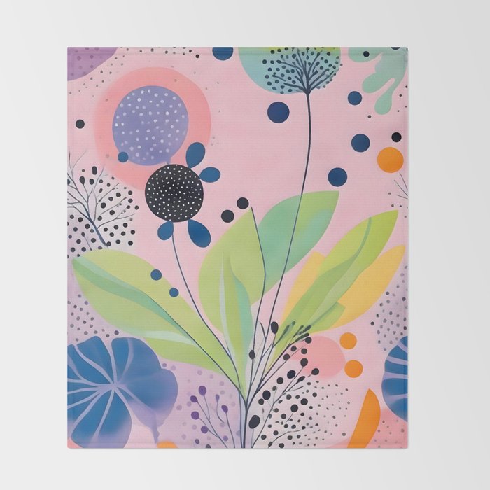Dream Botanicals, Plants Nature Vintage Illustrations, Eclectic Garden Bohemian Painting, Floral Spring Summer Blossom Blush Throw Blanket Gallery Image 2