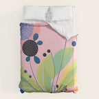 Dream Botanicals, Plants Nature Vintage Illustrations, Eclectic Garden Bohemian Painting, Floral Spring Summer Blossom Blush Duvet Cover Gallery Image 6