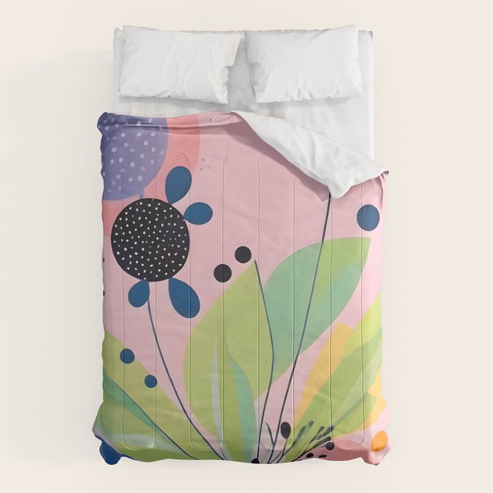 Dream Botanicals, Plants Nature Vintage Illustrations, Eclectic Garden Bohemian Painting, Floral Spring Summer Blossom Blush Comforter Gallery Image 6