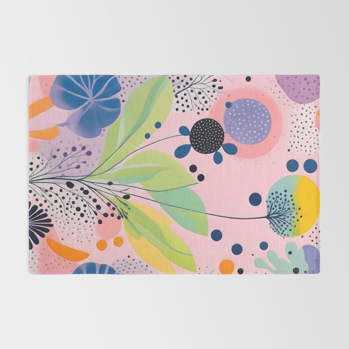 Dream Botanicals, Plants Nature Vintage Illustrations, Eclectic Garden Bohemian Painting, Floral Spring Summer Blossom Blush Rug Gallery Image 2