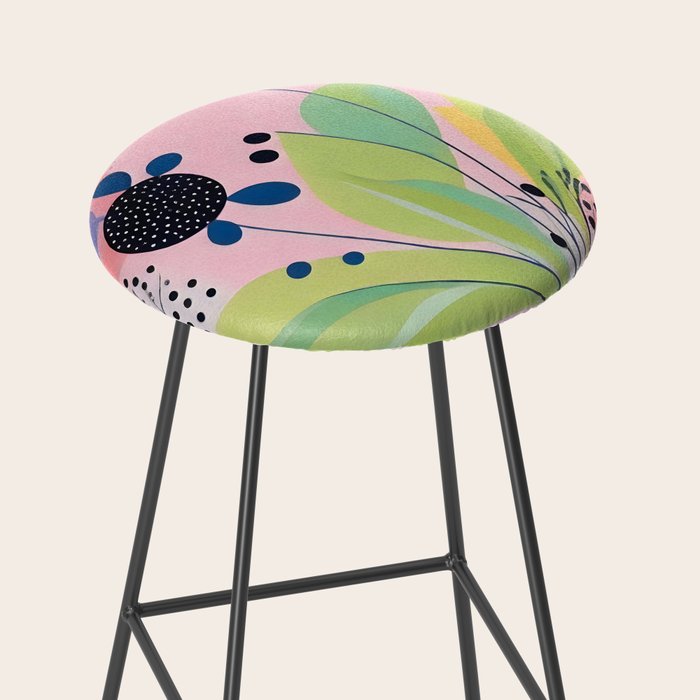 Dream Botanicals, Plants Nature Vintage Illustrations, Eclectic Garden Bohemian Painting, Floral Spring Summer Blossom Blush Stool Gallery Image 2