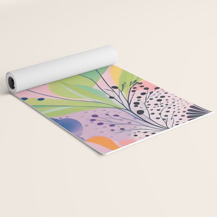 Dream Botanicals, Plants Nature Vintage Illustrations, Eclectic Garden Bohemian Painting, Floral Spring Summer Blossom Blush Yoga Mat Gallery Image 2