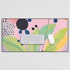 Dream Botanicals, Plants Nature Vintage Illustrations, Eclectic Garden Bohemian Painting, Floral Spring Summer Blossom Blush Desk Mat Gallery Image 1