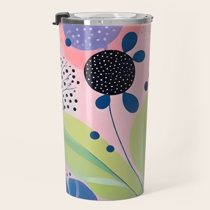 Dream Botanicals, Plants Nature Vintage Illustrations, Eclectic Garden Bohemian Painting, Floral Spring Summer Blossom Blush Travel Mug Gallery Image 3